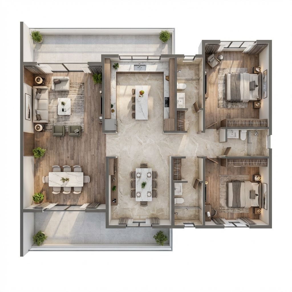 Vastu Compliant 3D Floor Plan for Belagavi