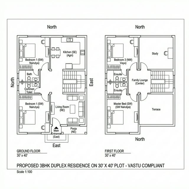 Vastu Optimized West Facing 2BHK Floor Plan with Sunset Shading