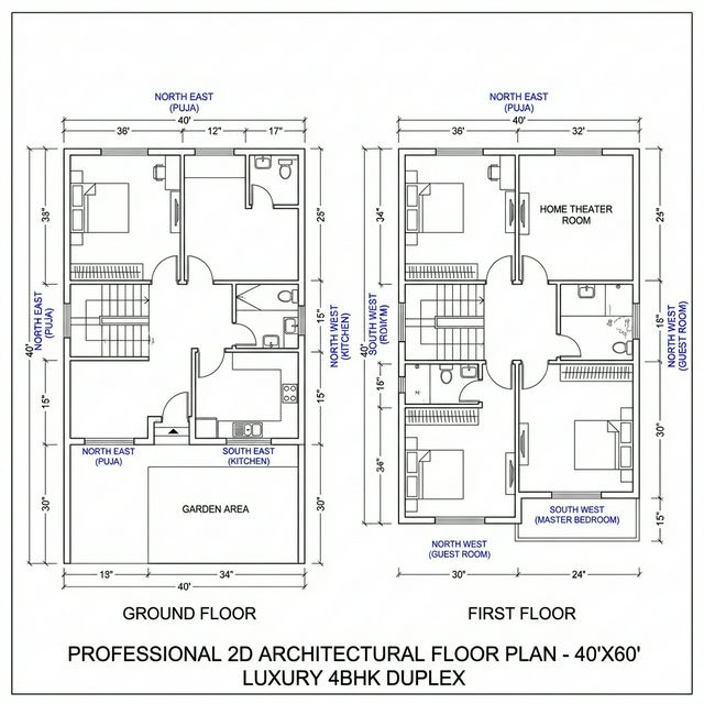 30x40 Luxury Duplex Floor Plan with Double Height Living